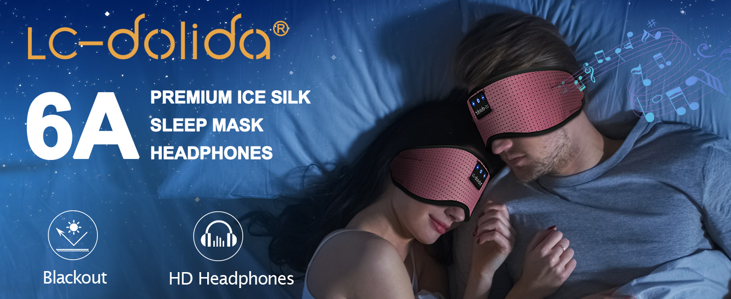 Маска для сну Dolida з Bluetooth-навушниками V5.4, рожева. Бавовняна маска для сну з мікрофоном для подорожей, медитації, йоги
