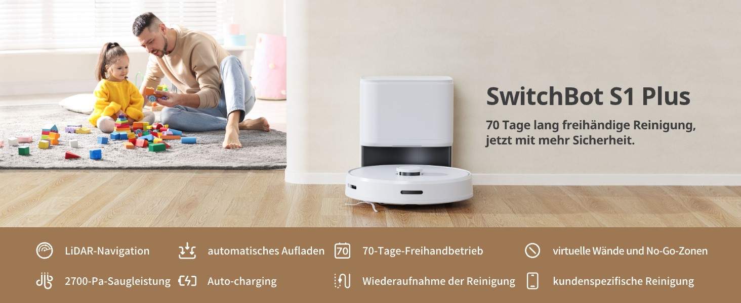 SwitchBot S1 Plus: Робот-пилосос з функцією миття підлоги - LiDAR навігація, 2700Pa, сумісний з Alexa, для твердих підлог