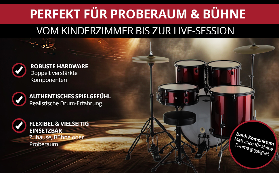 XDrum Rookie 22' барабанний комплект Ruby Red - ідеальний для початківців, стильна фурнітура, з паличками 5B та інструкцією