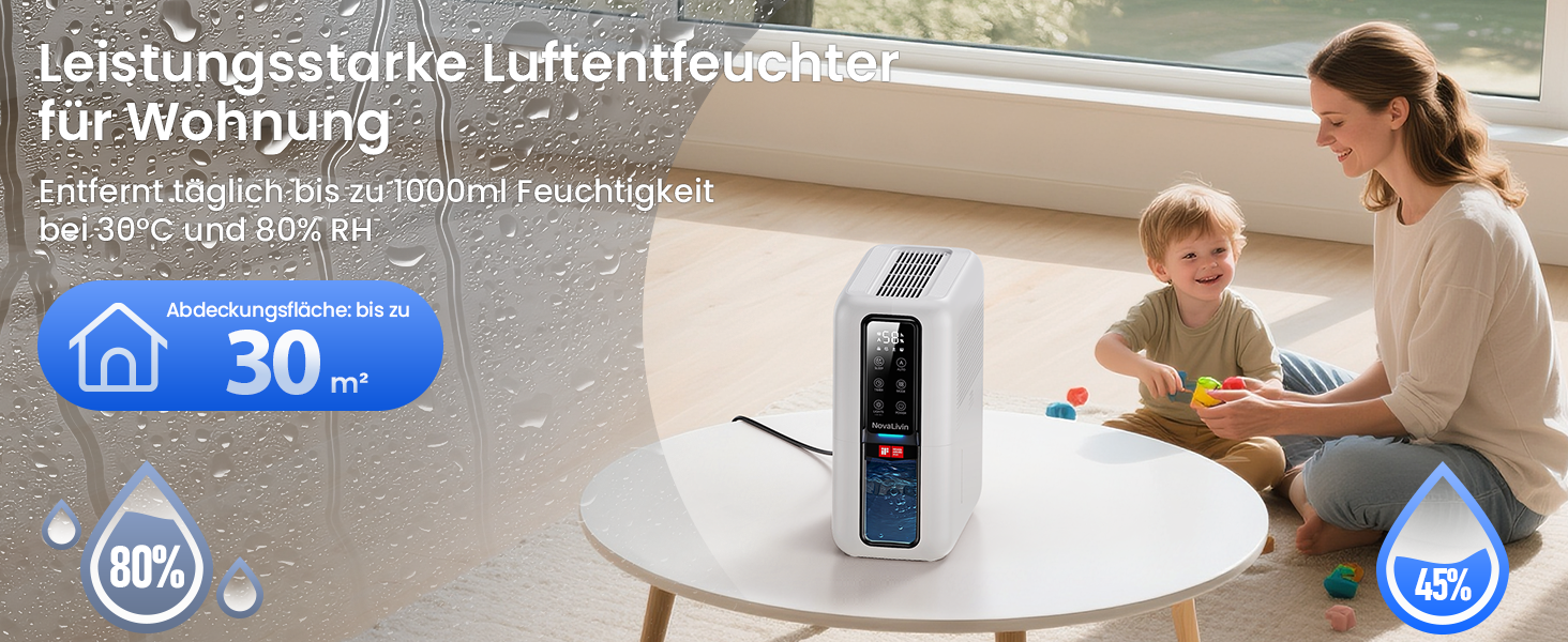 Електричний осушувач повітря з 2L резервуаром для води, автоматичне вимкнення та регулювання вологості, для ванної кімнати, спальні, шафи (білий)