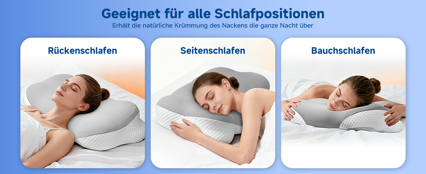 Подушка Ecliptron з піною з пам'яті: ергономічна подушка для шиї, дихаюча, знімний чохол, для тих, хто спить на боці, спині та животі (сіра)