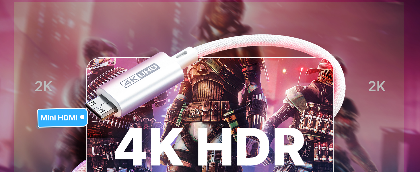Кабель USB C до Mini HDMI JSAUX 3.3FT (1м), білий. Підтримка 4K@30Hz/2K@60Hz/1080P. Сумісний з портативним монітором, Steam Deck, ноутбуком, телефоном.