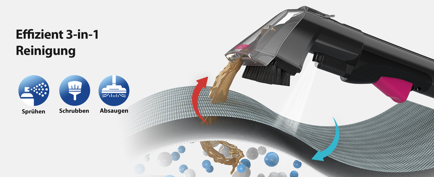 WECLEAN Миючий пилосос для килимів та м'яких меблів, портативний, 350W, двобаковий, чорний та рожевий