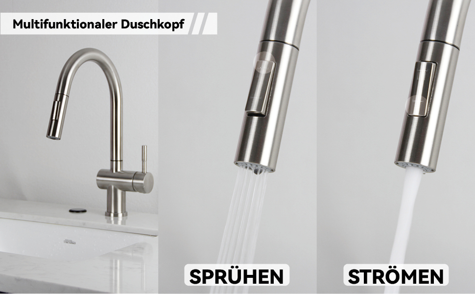 Кухонний змішувач SEMANEY з висувною лійкою та двома режимами, поворотний на 360°, з одним важелем, з матовою обробкою