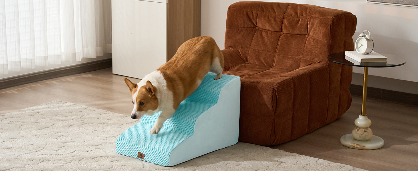 Сходинки для собак маленьких порід, 2/3 сходинки, 30 см, для дому, неслизькі, для котів та собак, сірі/блакитні