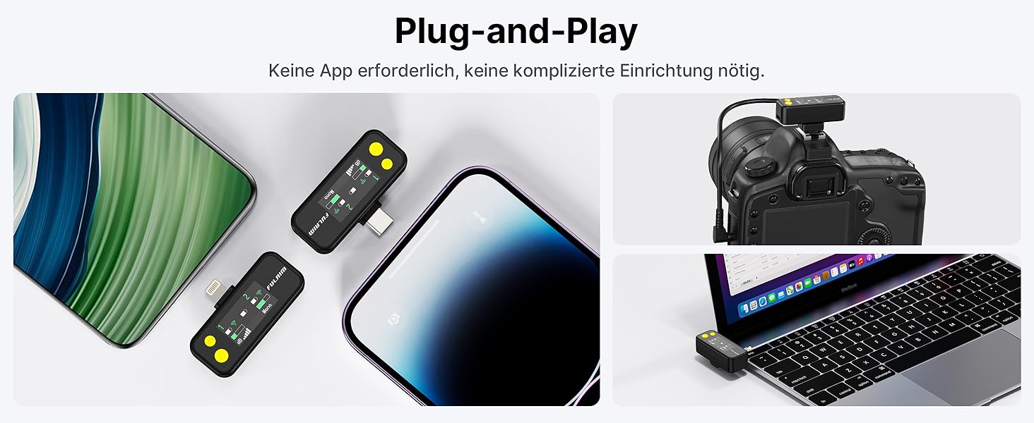 Бездротове петличне мікрофону FULAIM X6S для iPhone, Android, з AI-шумопоглинанням, 48 кГц/24 біт, з кейсом для зарядки та зберігання, для відеозйомки та Vlogging