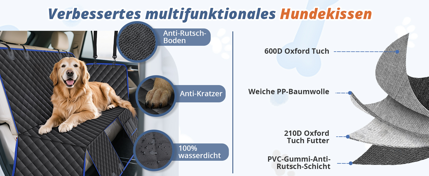 Водонепроникний килимок для собак у машину з боковинами та сіткою, захист для заднього сидіння, ремені безпеки та захист багажника, чорний/сірий