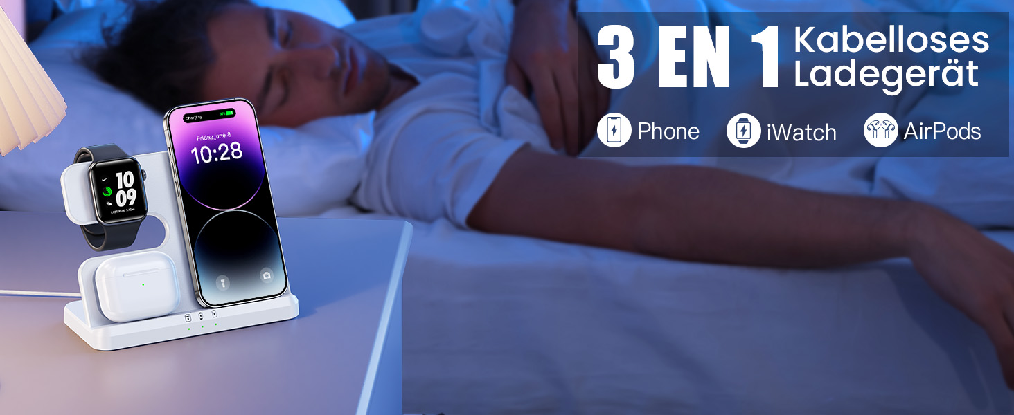 Бездротовий зарядний пристрій JARGOU 3-в-1: для Apple Watch, iPhone та AirPods Pro. Підходить для iPhone 16/15/14/13/12/11 Pro Max, Apple Watch 10/9/Ultra/8/7/6/SE/5/4/3 та AirPods Pro 4/3/2