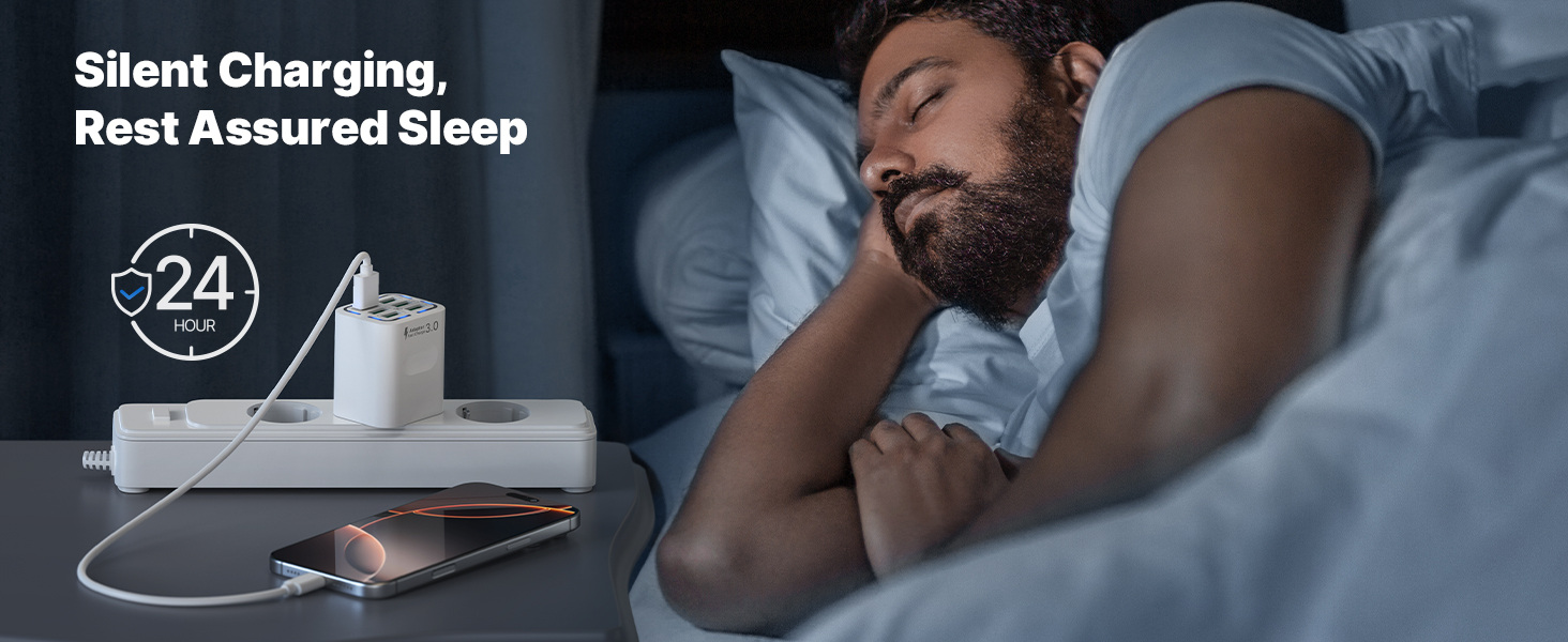 Зарядний пристрій USB 6-портовий, 33W, адаптер з QC 3.0, багатопортовий зарядний пристрій, мережевий адаптер для iPhone 16 15 14 13 12 11 Pro Max, iPad, мобільний телефон, білий