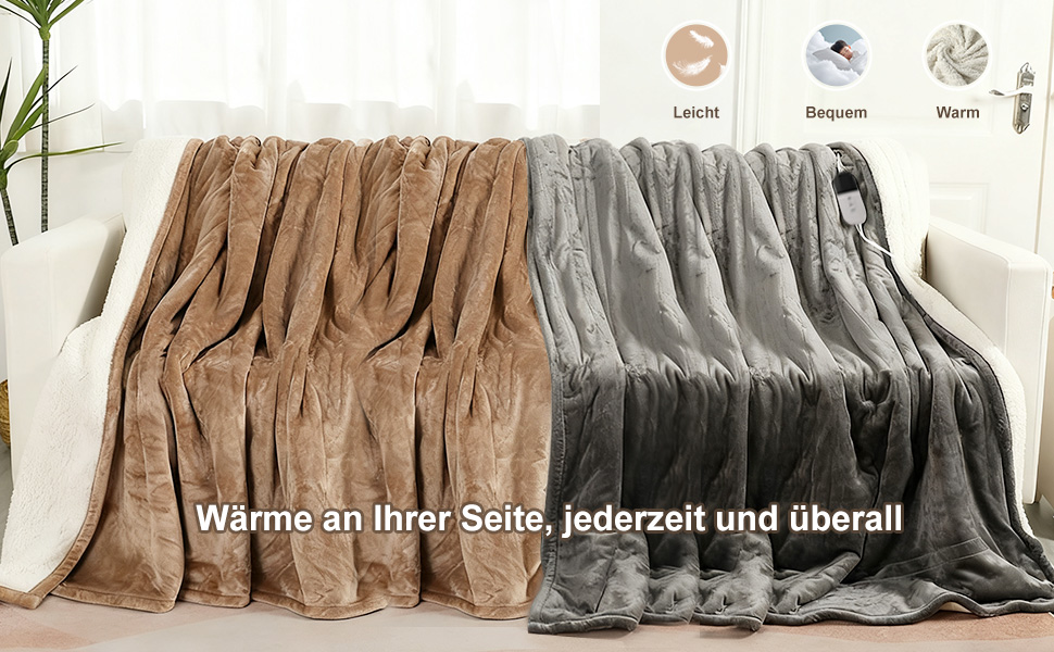 Електрична ковдра COZYTY 150x200 см з таймером та захистом від перегріву, фланель, 6 режимів нагріву, машинне прання (Бежева)