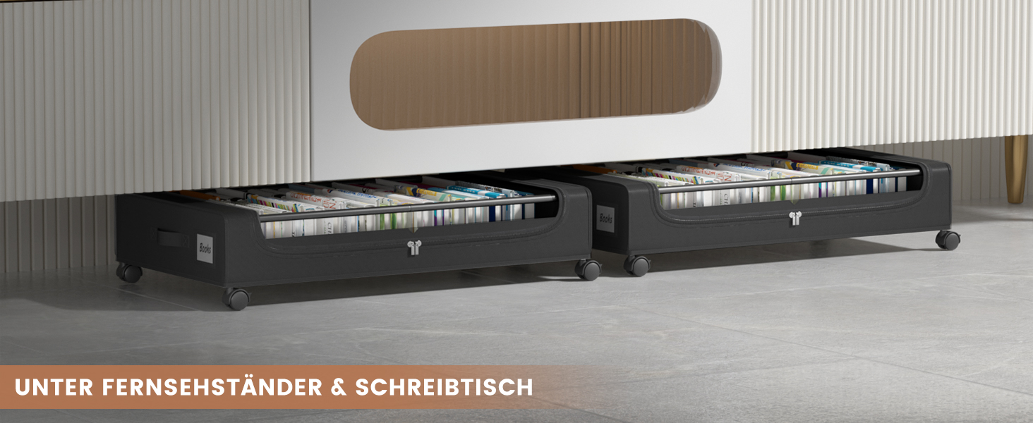 Коробки для зберігання під ліжко PHINOX з колесами, 2 шт (74x42x16 см) - місткі контейнери для одягу, взуття, іграшок з прозорою кришкою