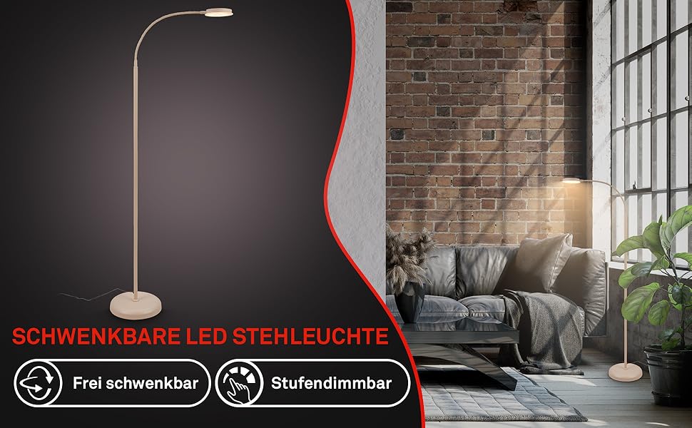 LED лампа BRILONER з сенсорним керуванням, регулюванням яскравості, поворотним кріпленням, для дому, офісу та читання, бежевого кольору, 32,5x13x40 см