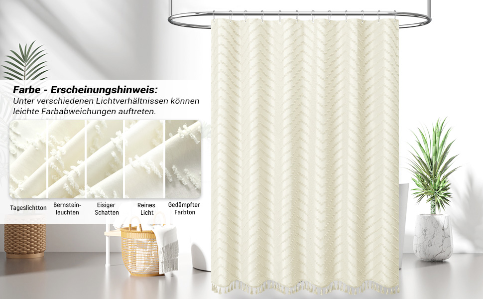 Штора для душу BTTN 180x180 см, бежева бохо, з китицями, водонепроникна, з гачками (1 шт)