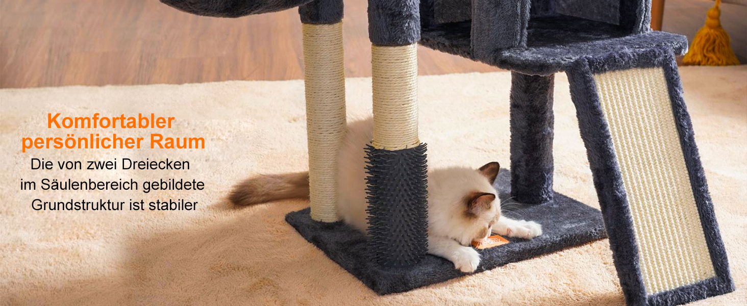 Котячий будиночок Heybly з котячою щіткою, котячий будиночок для домашніх котів з оббитою лежаком з плюшу, котячий когтетоп з кошиком, когтеточкою та когтетопом, сірий HCT005SG