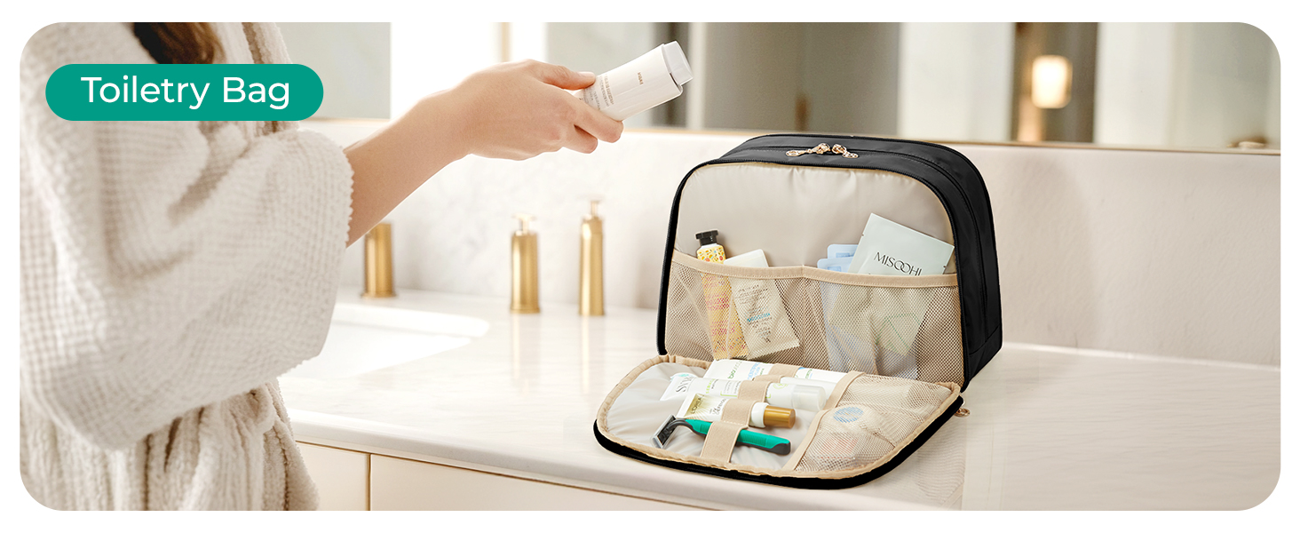 Сумка для косметики BAGSMART для жінок, велика дорожня косметичка, об'ємна косметична сумка, дорожня сумка для макіяжу та косметики з ручкою, чорна