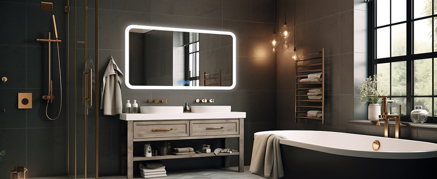 Дзеркало для ванної кімнати з підсвічуванням 100x60 см Faw Halo Double, HD скло, сенсорні кнопки, IP65, 3 кольори, вертикальна/горизонтальна орієнтація, функція пам'яті