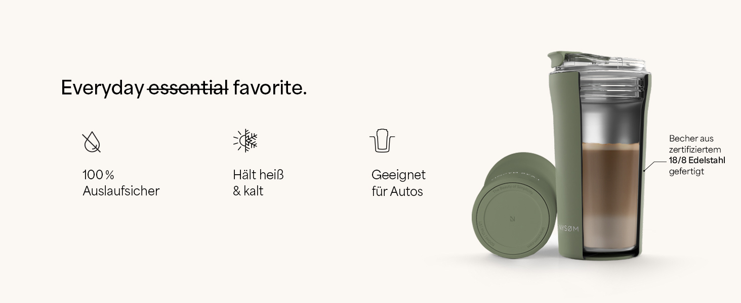 Термокружка для кави та чаю LARS NYSØM | 380 мл, з Tritan кришкою та петлею | Зі сталі, з ізоляцією, витокозахисна, Taupe Brown