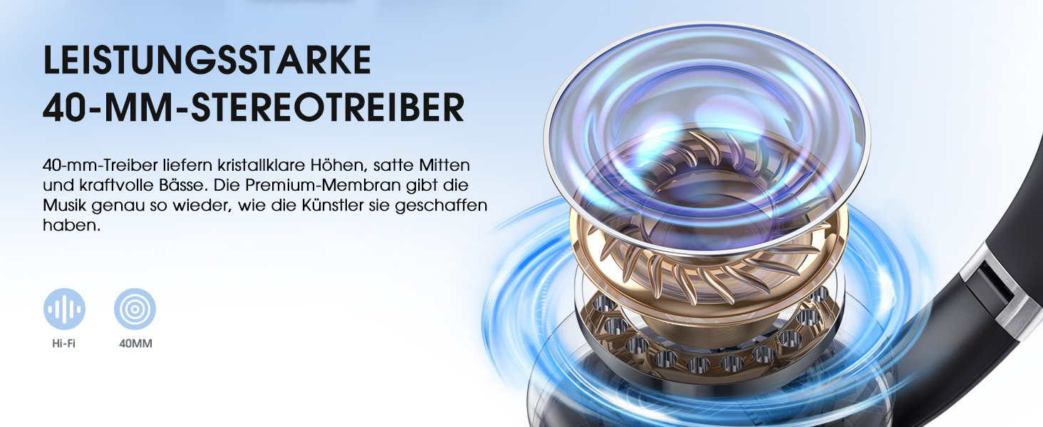 Бездротові навушники Uliptz Over-Ear Bluetooth з 65 годинами роботи, 6 EQ-режимів, HiFi стерео, складна конструкція для подорожей/офісу/телефону/ПК (срібні)