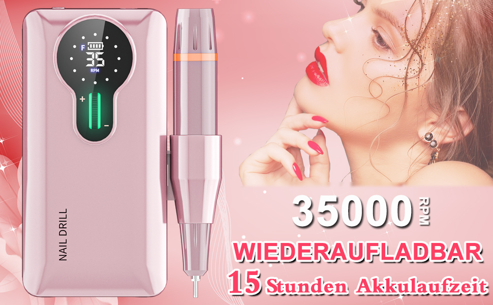 Професійний фрезер для нігтів ENGERWALL 35000 об/хв, акумулятор 20 годин, електрична фрезер для акрилу та гелю, бездротове манікюрне набір з 7 насадками, темно-сріблястий (Pro)