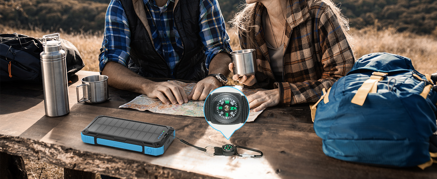 Портативний зарядний пристрій Solar Powerbank 56800mAh з бездротовою зарядкою, 30W PD, 6 виходів, ліхтарик, для кемпінгу та подорожей (Синій)