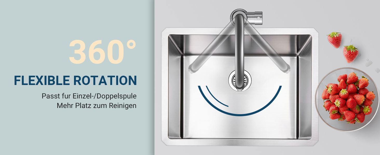 Кухонний змішувач Wasserhahn з висувною лійкою, поворотний на 360°, 2 функції, однорідний, для кухні (сірий)