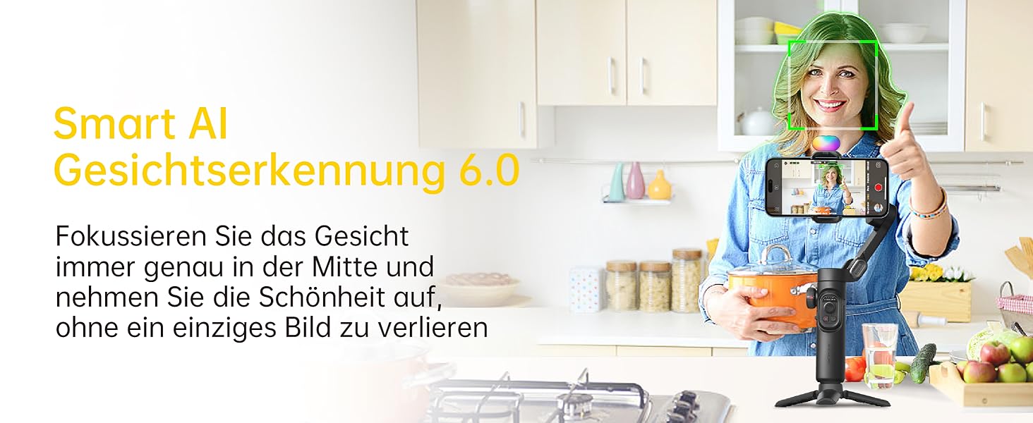 Гімбал AOCHUAN для смартфона з 3 осями стабілізації, RGB-підсвічуванням, трекінгом обличчя та регульованим кільцем фокусування. Підходить для iPhone/Android. Ідеальний для зйомки Vlog та створення контенту.