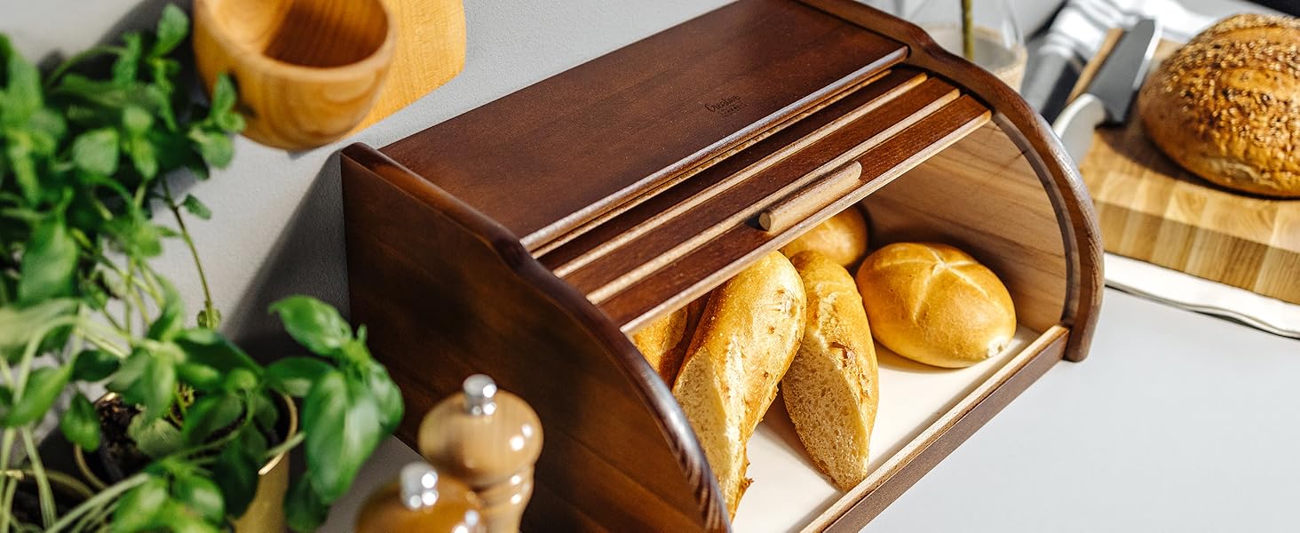 Дерев'яний хлібний ящик Creative Home | 38 x 28,5 x 17,5 см | Для хліба, булочок, тортів | З відкидним кришкою | Натуральний | Підходить для будь-якої кухні (колір: коричневий)