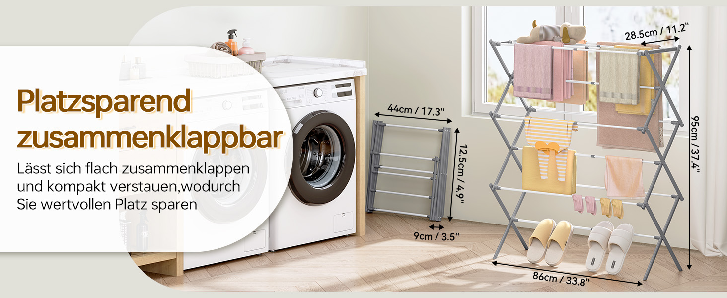 Складана сушарка для білизни KINGBOARD розсувна вертикальна (вежа), 6 рівнів, 11 стійок, для ванної кімнати та балкона, біло-сіра