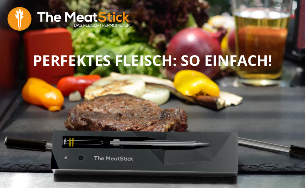 Термометр для м'яса MeatStick з додатком: бездротовий термометр для приготування м'яса з радіусом дії 10м, точний датчик температури до 300°C, термометр для гриля з датчиком 92мм, з зарядним пристроєм TC600P