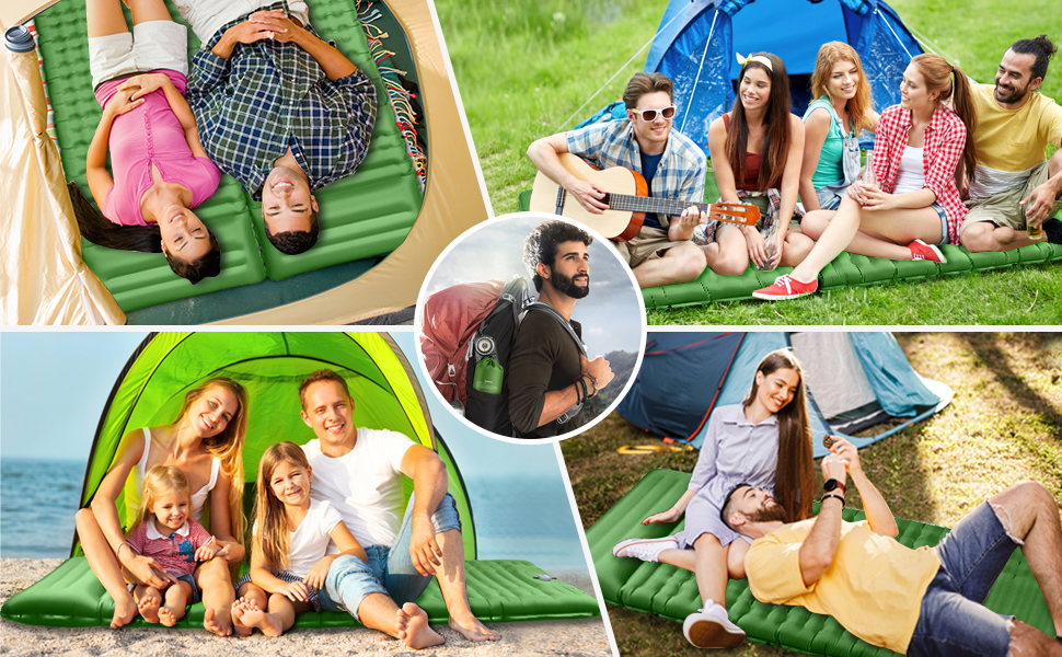 Надувний матрац Isomatte 12 см для кемпінгу з насосом та подушкою, зелений. Анти-розривний, портативний, для туризму, подорожей, пляжу