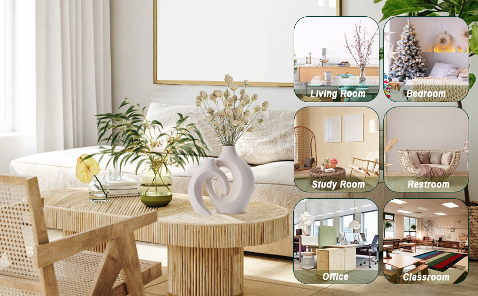 SUKIYPO Ceramic Vase Set - Modern Beige Decorative Vases (Set of 2) for Home, Office & Farmhouse Decor