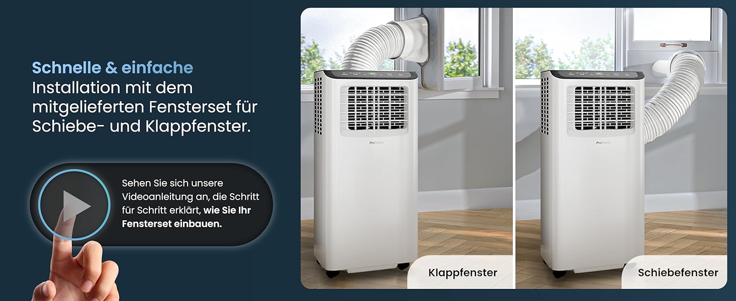 Мобільний кондиціонер Pro Breeze™ 9000 BTU 4-в-1: охолоджувач, вентилятор, осушувач, нічний режим, клас енергоефективності A, комплект для ущільнення вікна, пульт ДК та таймер 24 години, білий