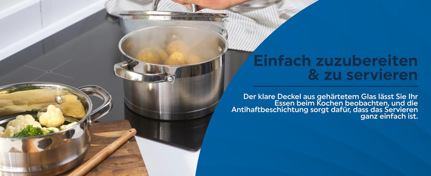 Salter Timeless 3-рівневий паровар з нержавіючої сталі – 18 см, з ручками та скляною кришкою, антипригарне покриття, для індукційних плит