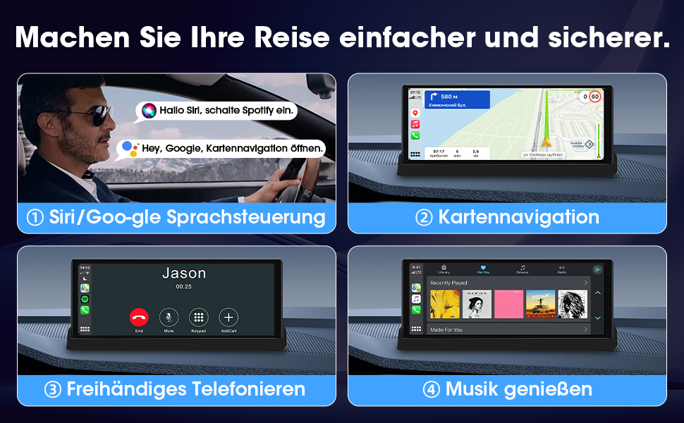 Автомобільний дисплей 10,26'' CarPlay/Android Auto з сенсорним екраном, підставкою, камерою заднього виду, GPS-навігацією, підтримкою Siri/Google для авто 2025, Buddy Display
