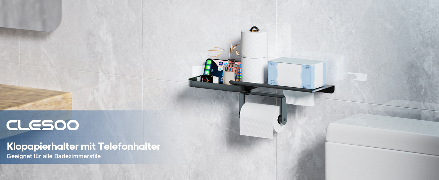 Настінний тримач для туалетного паперу з полицею, багатофункціональний, обертовий, з нержавіючої сталі, чорний мат. Підходить для ванної кімнати, кухні та пральні.