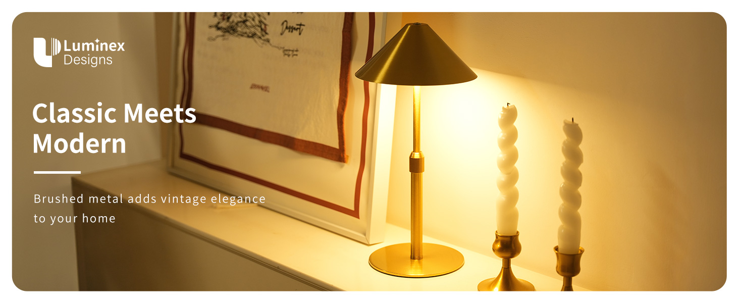 Нічник бездротовий акумуляторний Wiederaufladbare для вітальні, спальні, їдальні - Gold (латунь) з лампочкою, димуванням, сенсорним керуванням, 3-в-1