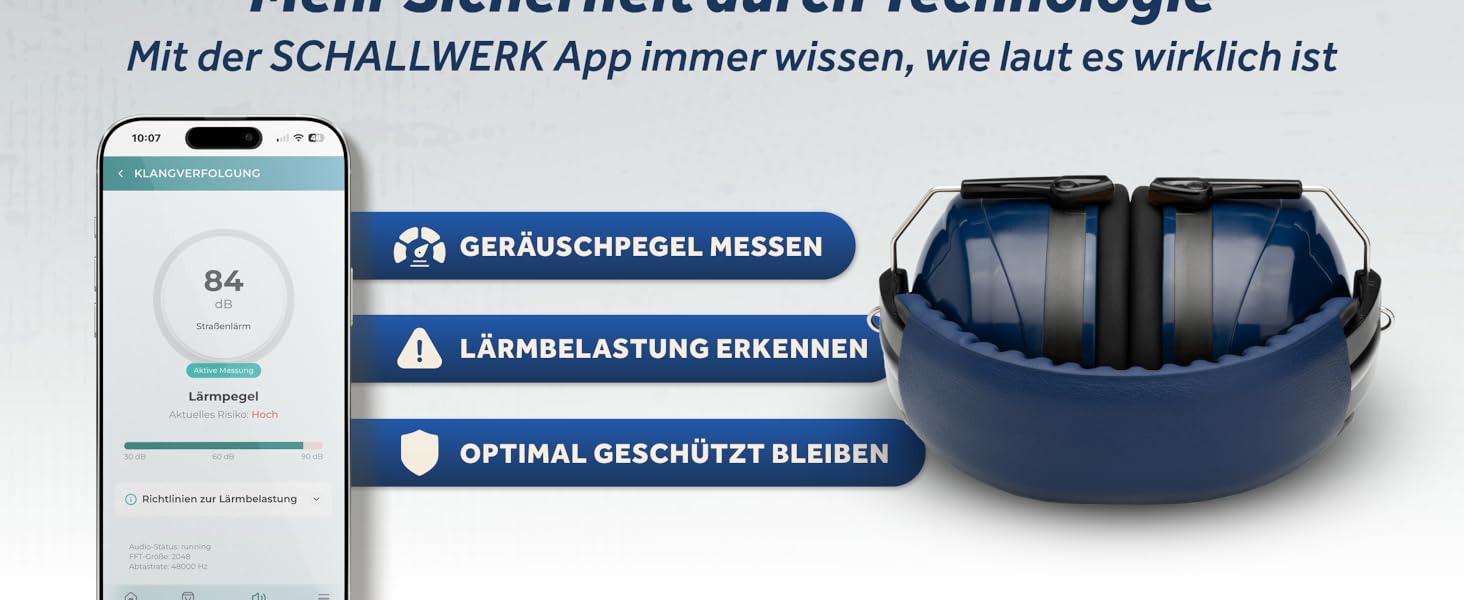 Schallwerk Work+ | Захисні навушники для роботи – регульовані навушники, високоякісні шумозаглушувачі – капсульні навушники для роботи та повсякденного використання (Темно-синій)