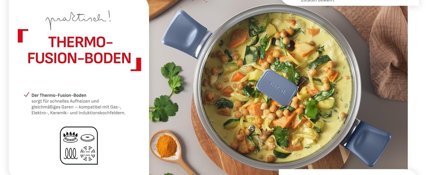 Набір посуду Tefal CERA BRIGHT ON 7 предметів: сковорідки 20/24/28 см, каструля 16 см, каструля 24 см + кришки. Керамічне антипригарне покриття, алюмінієвий корпус, індикатор нагріву Thermo-Signal, для всіх типів плит, бежевий (блакитний)