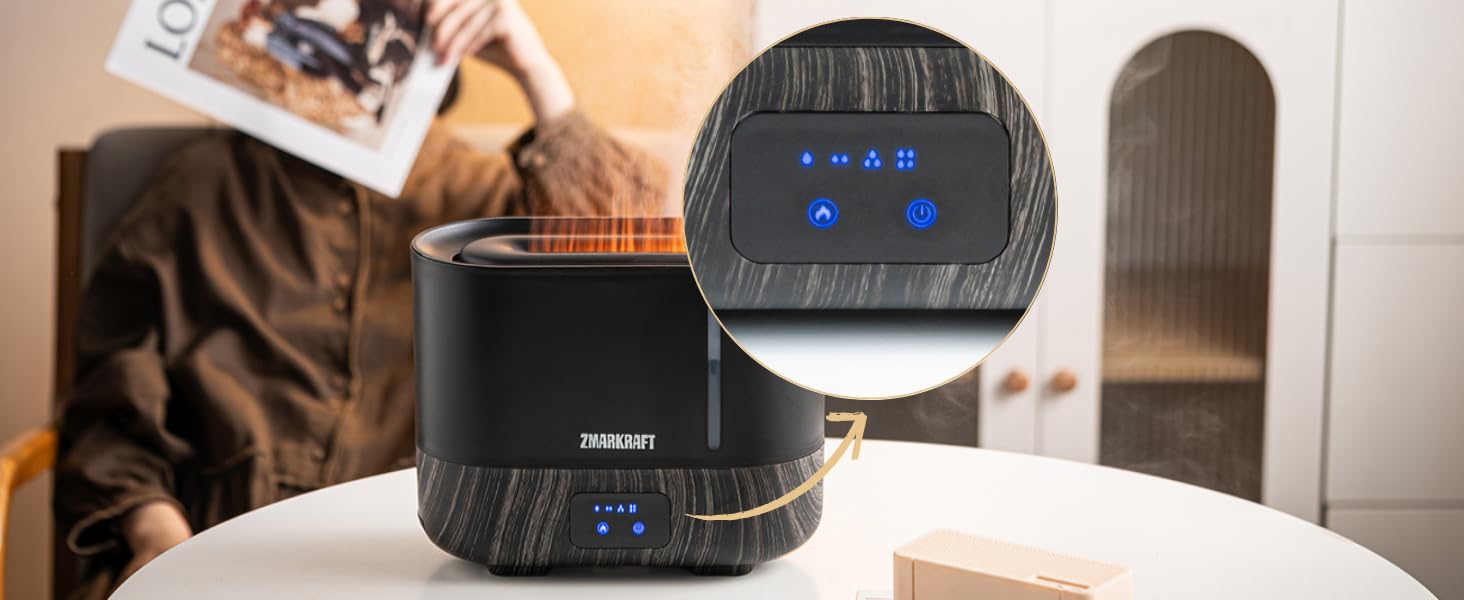 Увлажнитель воздуха 3L с эффектом пламени, тихая ультразвуковая технология, верхний залив, регулируемая интенсивность пара, Cool Mist для спальни