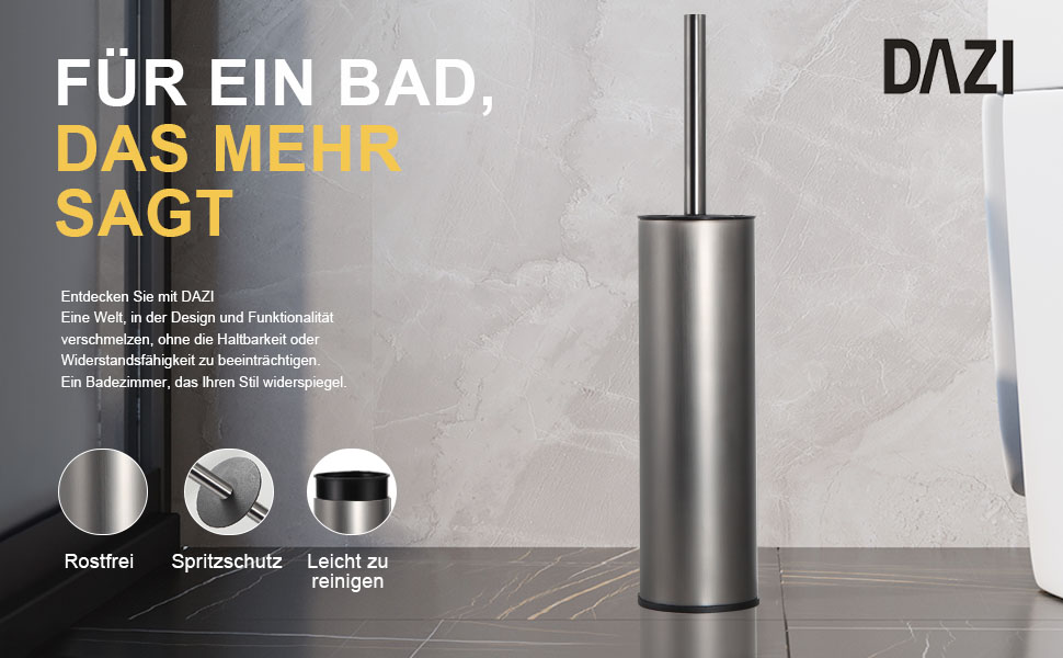 Підлогова щітка для унітазу Dazi металева сіра з 2 щітками для глибокого очищення та захистом від бризок та засмічення