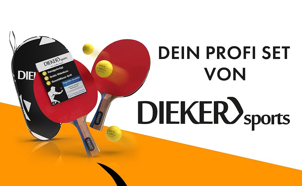 Набір для пінг-понгу DIEKER | 2 ракетки, 3 преміум м'ячі, міцна сумка | Для всієї родини, чорний