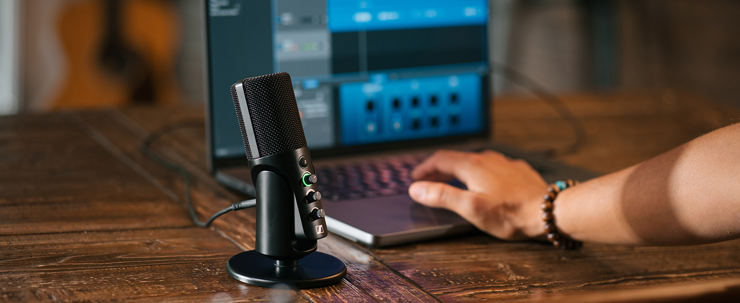 Sennheiser Profile USB мікрофон: конденсаторний мікрофон з USB-підключенням для подкастів та стрімінгу. В комплекті: стійка та кабель USB-C 1.2м. Чорний (700065)