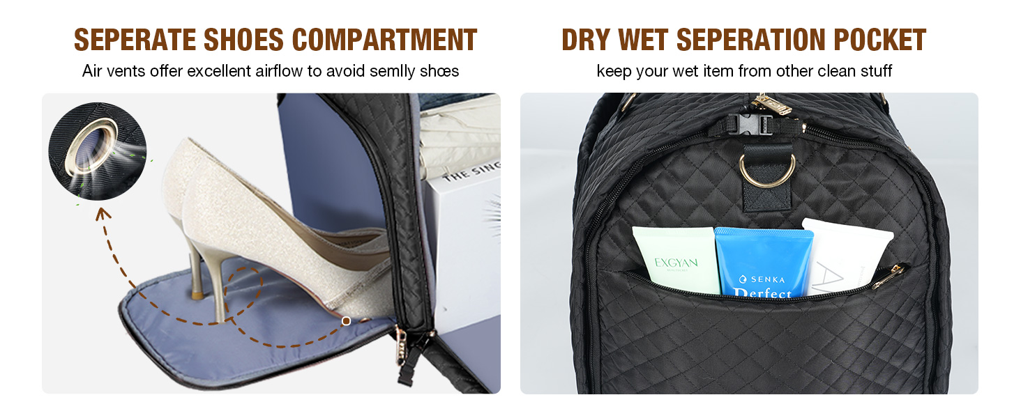 Сумка-органайзер для подорожей 2в1, жіноча, 50L, з відділеннями для взуття та речей, чорна