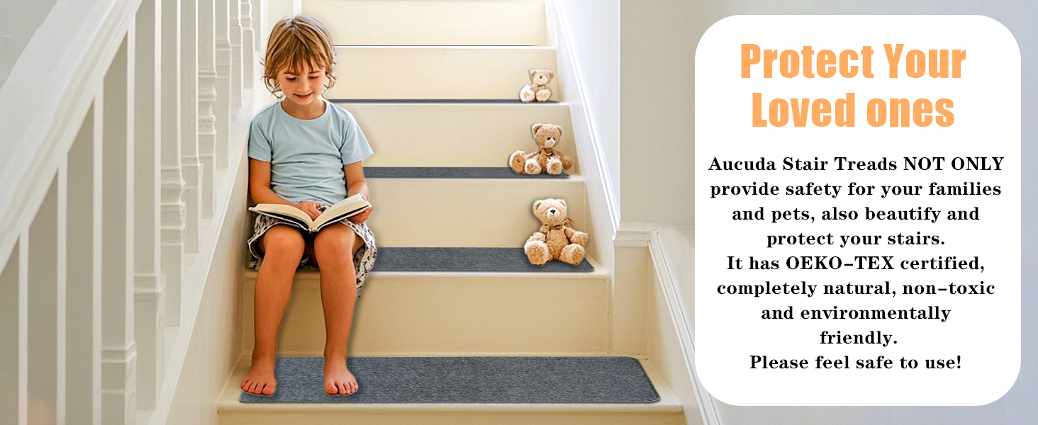 Набори килимків для сходів Aucuda, 15 шт., сірі, 76x20 см, антиковзаючі, самоклеючі, для захисту дерев'яних ступенів