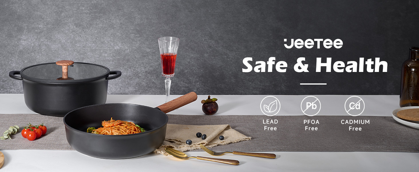 Набір посуду JEETEE 17 предметів з антипригарним покриттям Ceramic, набір каструль та сковорідок з знімними ручками, для всіх типів плит, сумісний з духовкою