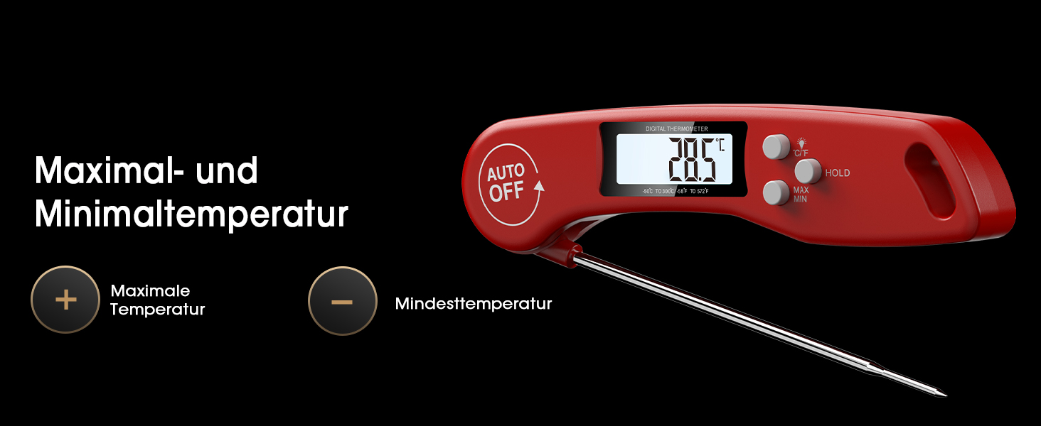 Цифровий термометр для м'яса DOQAUS: приготування на грилі, BBQ, приготування їжі. Швидке зчитування, довга сонда, LCD-дисплей.