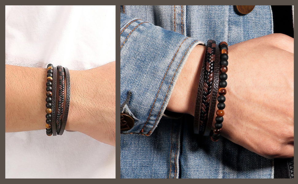 Чоловічий браслет з натуральної шкіри, плетіння ручної роботи. Браслет для чоловіків зі сталевою застібкою, шкіряний браслет з телячої шкіри, широкий браслет з магнітною застібкою.