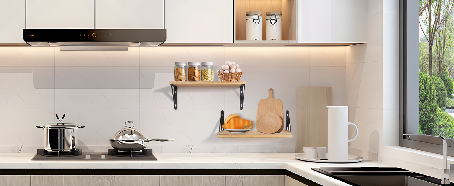 Настінні полиці AGM Wandregal 2 шт. з тримачем для рушників, світло-коричневі