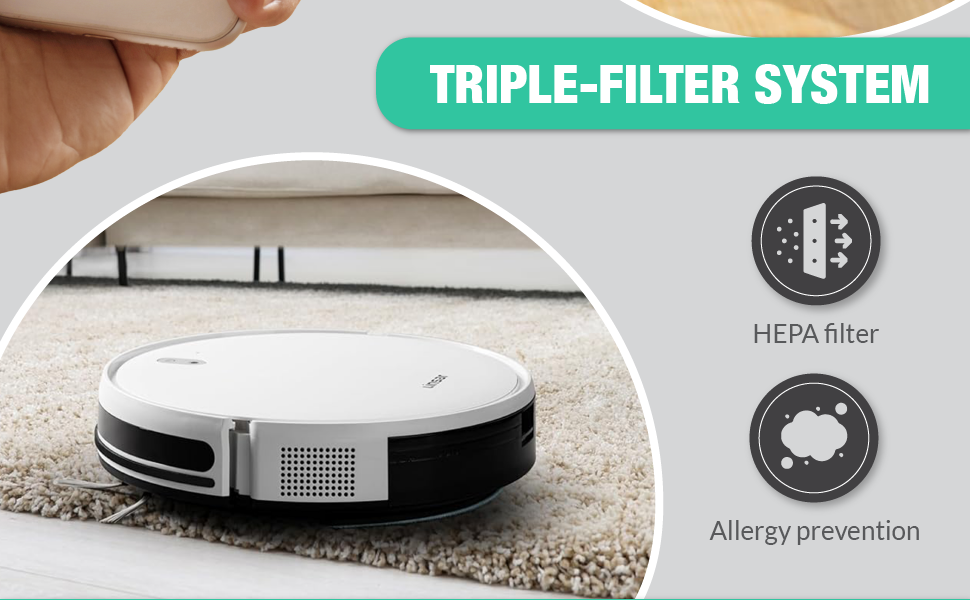 Робот-пилосос з функцією миття - 3 в 1. З пультом дистанційного керування, акумулятор 120 хв, для твердих підлог, килимів, шерсті тварин. Чорний.