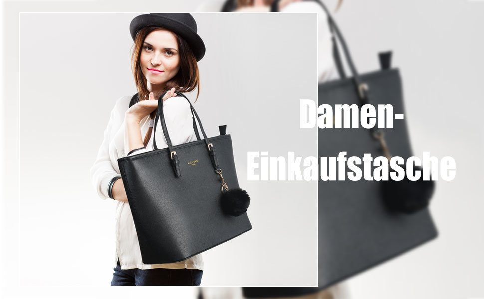 Сумка жіноча URAQT чорна шкіряна, шопер для офісу, школи, покупок з помпоном з хутра кролика та брелоком